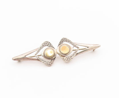 14K Gold & 925 Sterling Silver Vintage Brooch Elegant Double Love Heart  BP11803
