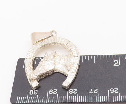 925 Sterling Silver Vintage Pendant Cutout Horse Face Framed Horse Shoe  PT22777