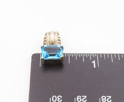 925 Sterling Silver  Vintage Fancy Square Blue Topaz Drop Pendant  PT20986