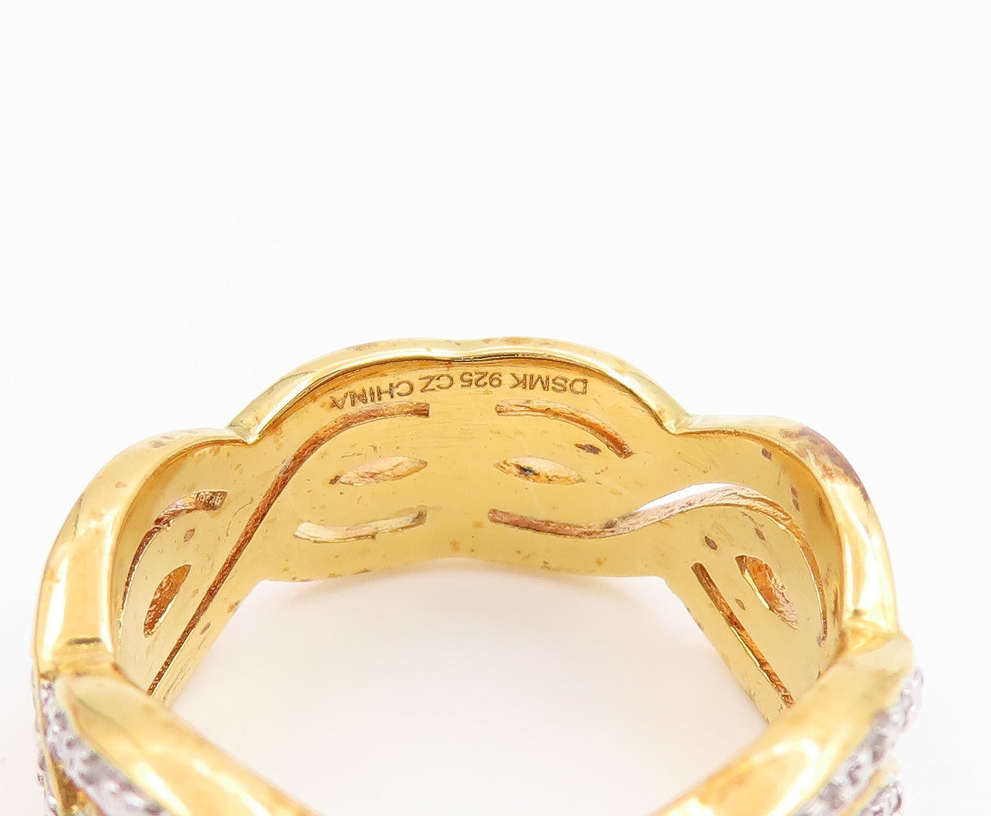 925 Sterling Silver Vintage Ring Gold Plated CZ Statement Band  Sz 7  RG35520