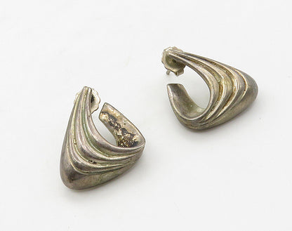 925 Sterling Silver  Vintage Dark Tone Folded Design Drop Earrings  EG8246
