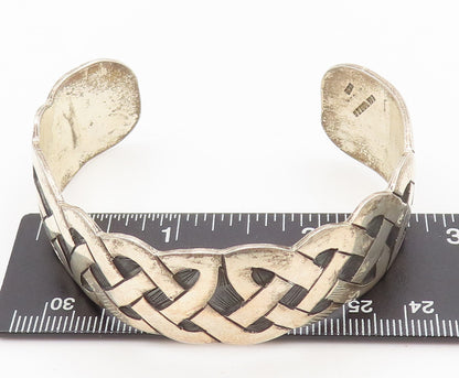 925 Sterling Silver  Vintage Brutalist Breaded Etched Cuff Bracelet  BT10148