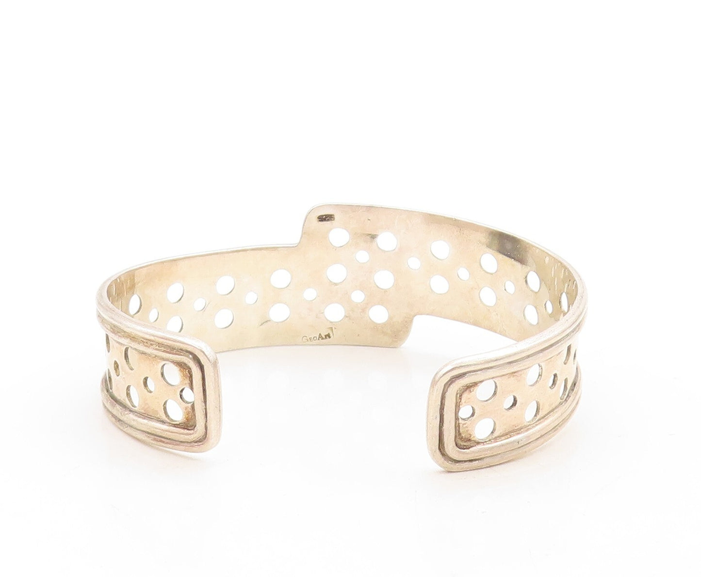 925 Sterling Silver Vintage Bracelet GEOART Designer Polka dot Cut Cuff BT10951