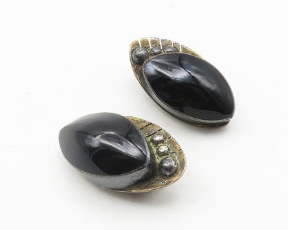MEXICO 925 Sterling Silver  Vintage Black Onyx Non Pierce Earrings  EG5641