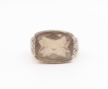 925 Sterling Silver Vintage Ring Smoky Quartz Statement Band  Sz 7  RG36421