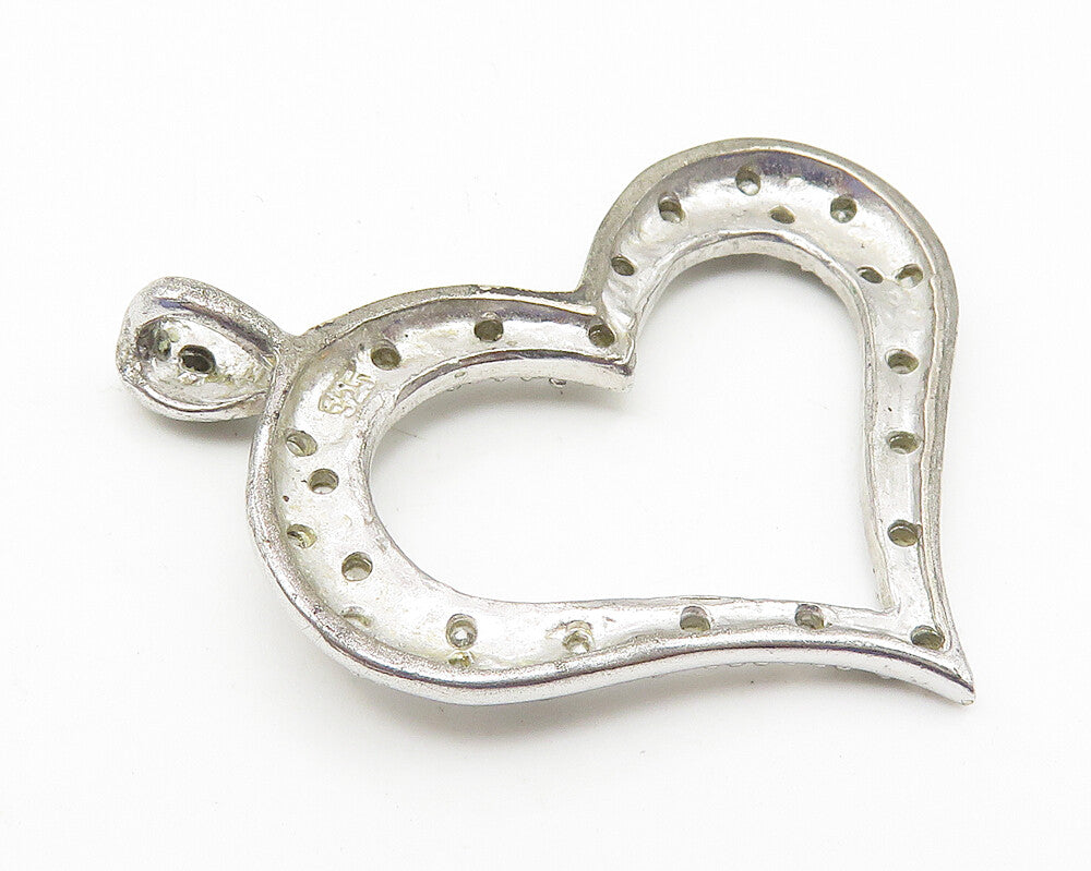 925 Sterling Silver  Vintage White Topaz Open Love Heart Pendant  PT8344