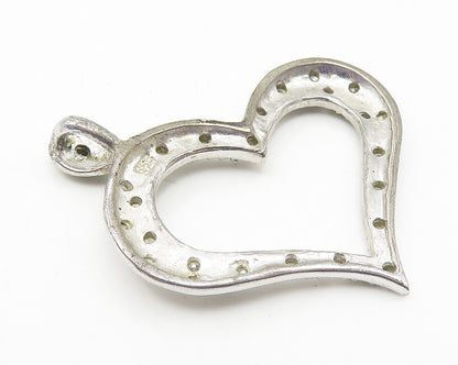 925 Sterling Silver  Vintage White Topaz Open Love Heart Pendant  PT8344