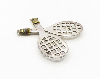 MEXICO 925 Sterling Silver  Vintage Tennis Rackets Sports Brooch Pin  BP4120