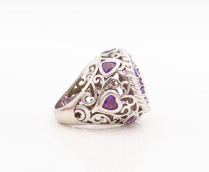 925 Sterling Silver Vintage Ring Large Roped Oval Amethyst Inlay  Sz 5  RG28729