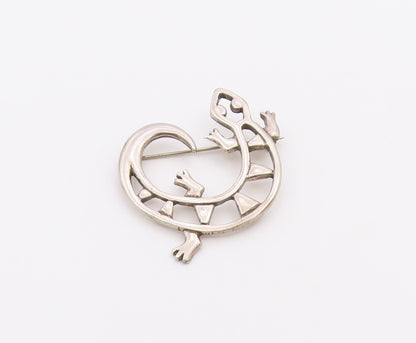 NAVAJO 925 Silver  Vintage Minimalist Coiled Lizard Cutout Brooch Pin  BP9945