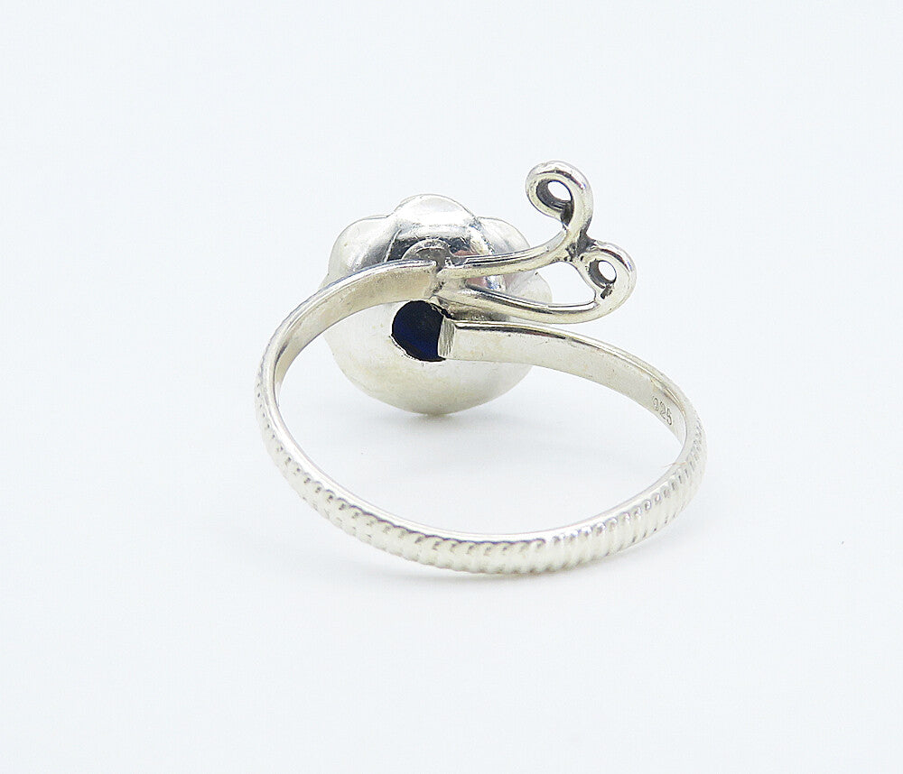 925 Sterling Silver  Sapphire Floral Swirl Bypass Band Ring Sz 7.5  RG8313