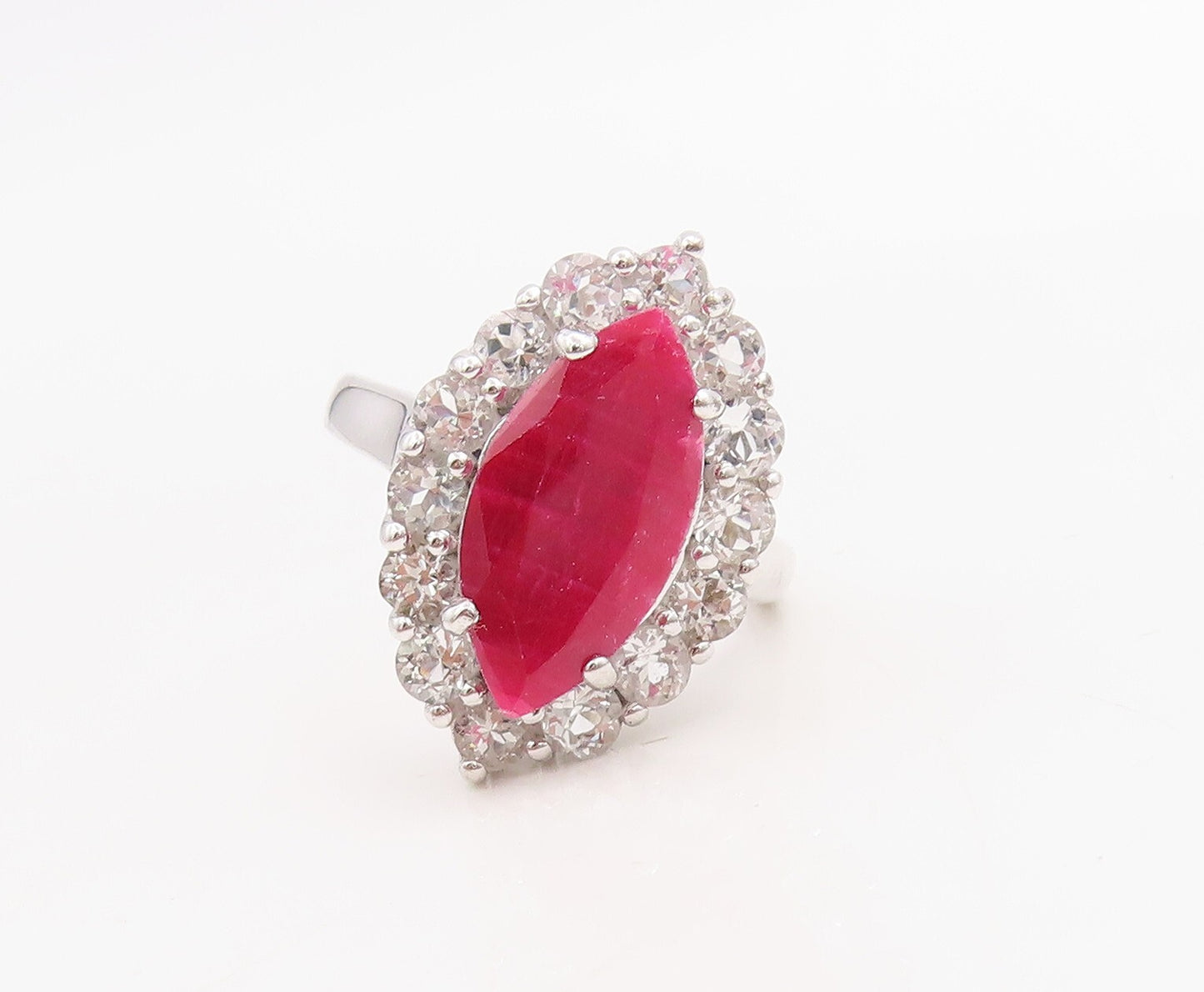 925 Sterling Silver Vintage Ring Marquise Cut Gemstone Halo CZ  Sz 7  RG30976