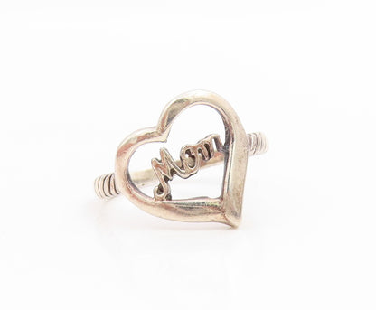 925 Sterling Silver Vintage Ring Open Love Heart Mom Ribbed Band  Sz 7  RG34004