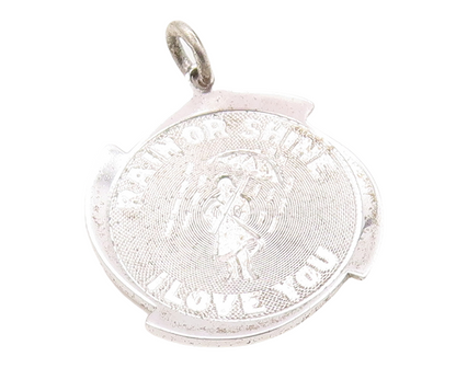 925 Sterling Silver Vintage Pendant Designer Rain Love Message Carved  PT23621