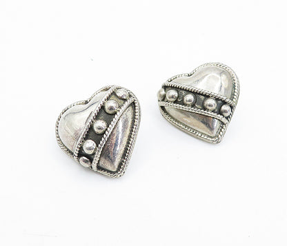 MEXICO 925 Sterling Silver  Vintage Love Heart Hollow Dome Earrings  EG2476