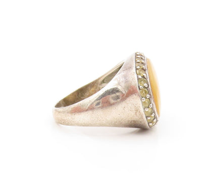 925 Sterling Silver Vintage Ring Oval Gemstone Halo Citrine Frame Sz 10  RG31822