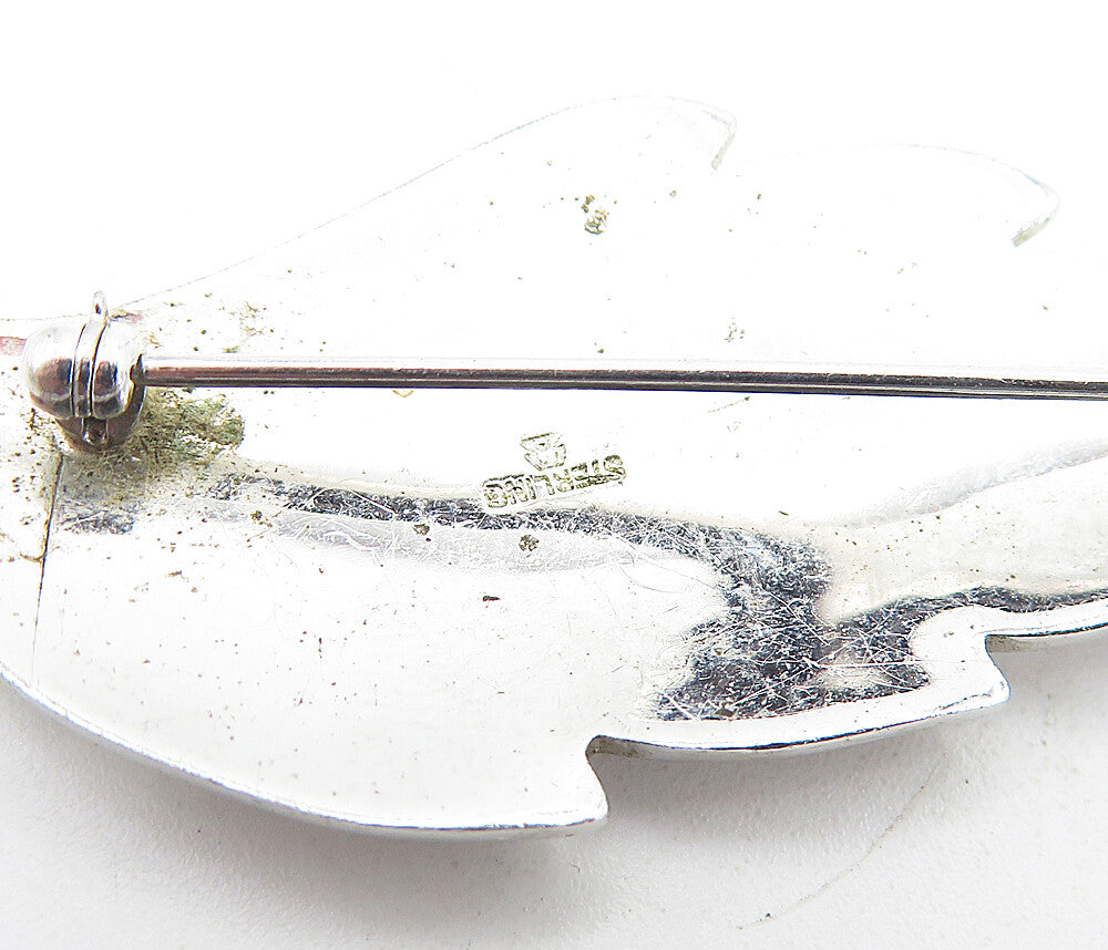 925 Sterling Silver  Vintage Shiny Etched Single Autumn Leaf Brooch Pin BP2217