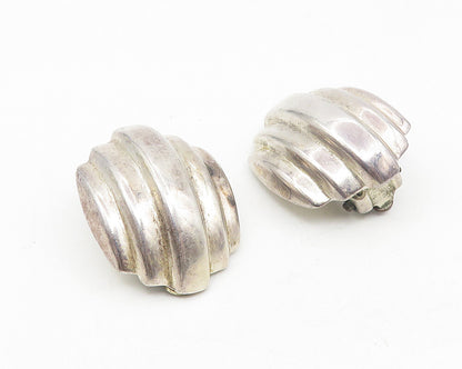 925 Sterling Silver  Vintage Shiny Fluted Dome Non Pierce Earrings  EG5516