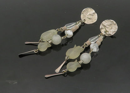 925 Sterling Silver  Vintage Quartz Flower Beaded Dangle Earrings  EG10278
