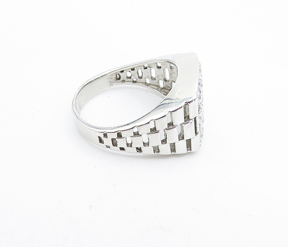 925 Sterling Silver  Cubic Zirconia Square Grid Cocktail Ring Sz 11  RG5664