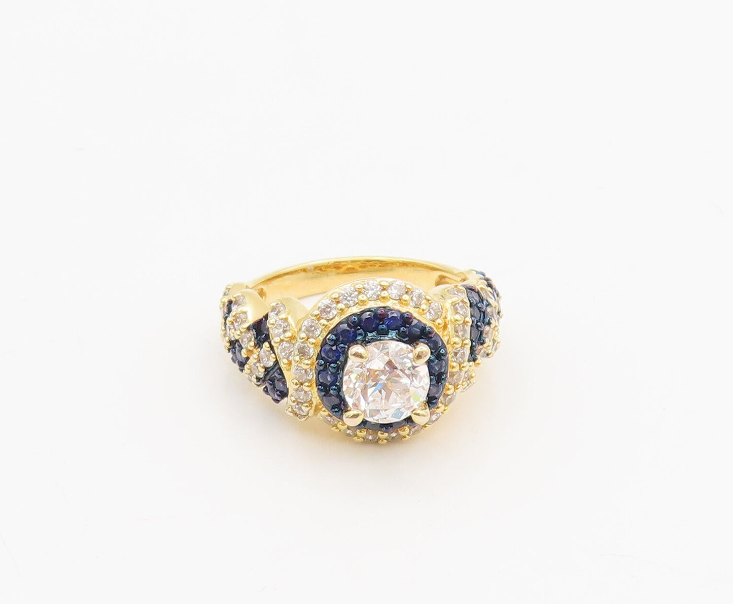 925 Sterling Silver  Vintage Gold Plated 2 Tone CZ Designer Ring Sz 8  RG27016