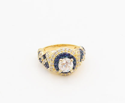 925 Sterling Silver  Vintage Gold Plated 2 Tone CZ Designer Ring Sz 8  RG27016