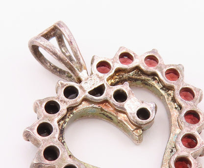 925 Sterling Silver  Vintage Spinel & Red Topaz Love Heart Pendant  PT19910
