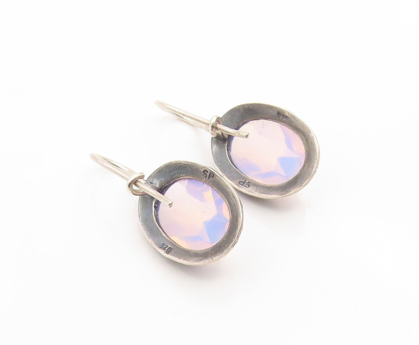 925 Sterling Silver Vintage Earrings EUROPE Faceted Opal Elegant Dangle  EG14152