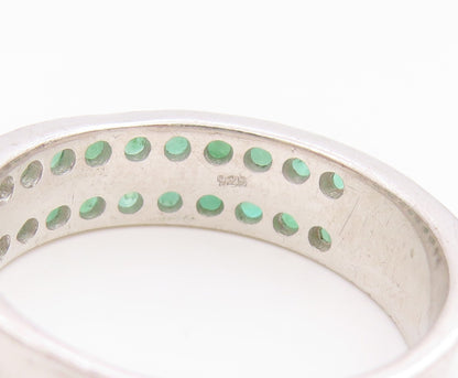 925 Sterling Silver Vintage Ring Elegant Emerald Double Row Band  Sz 10  RG36152