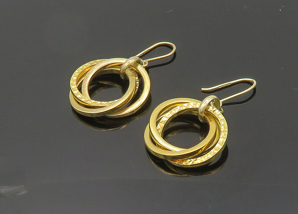 925 Silver  Vintage Shiny Gold Plated Open Circle Dangle Earrings  EG10069