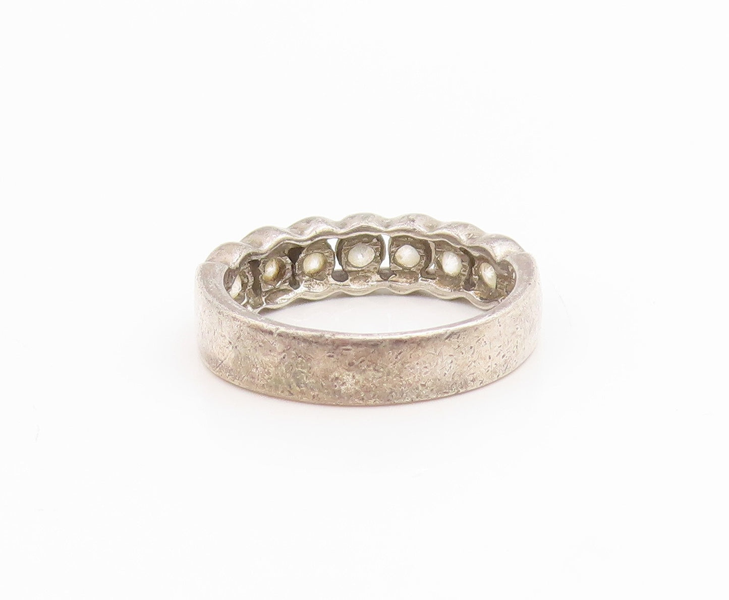 925 Sterling Silver Vintage Ring CZ Modernist Waved Design Band  Sz 6  RG34819