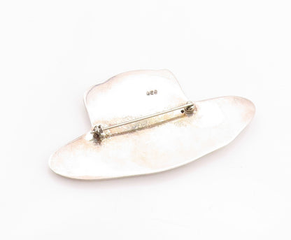 925 Sterling Silver Vintage Brooch Cabochon Gemstones Cow Boy Hat  BP11579