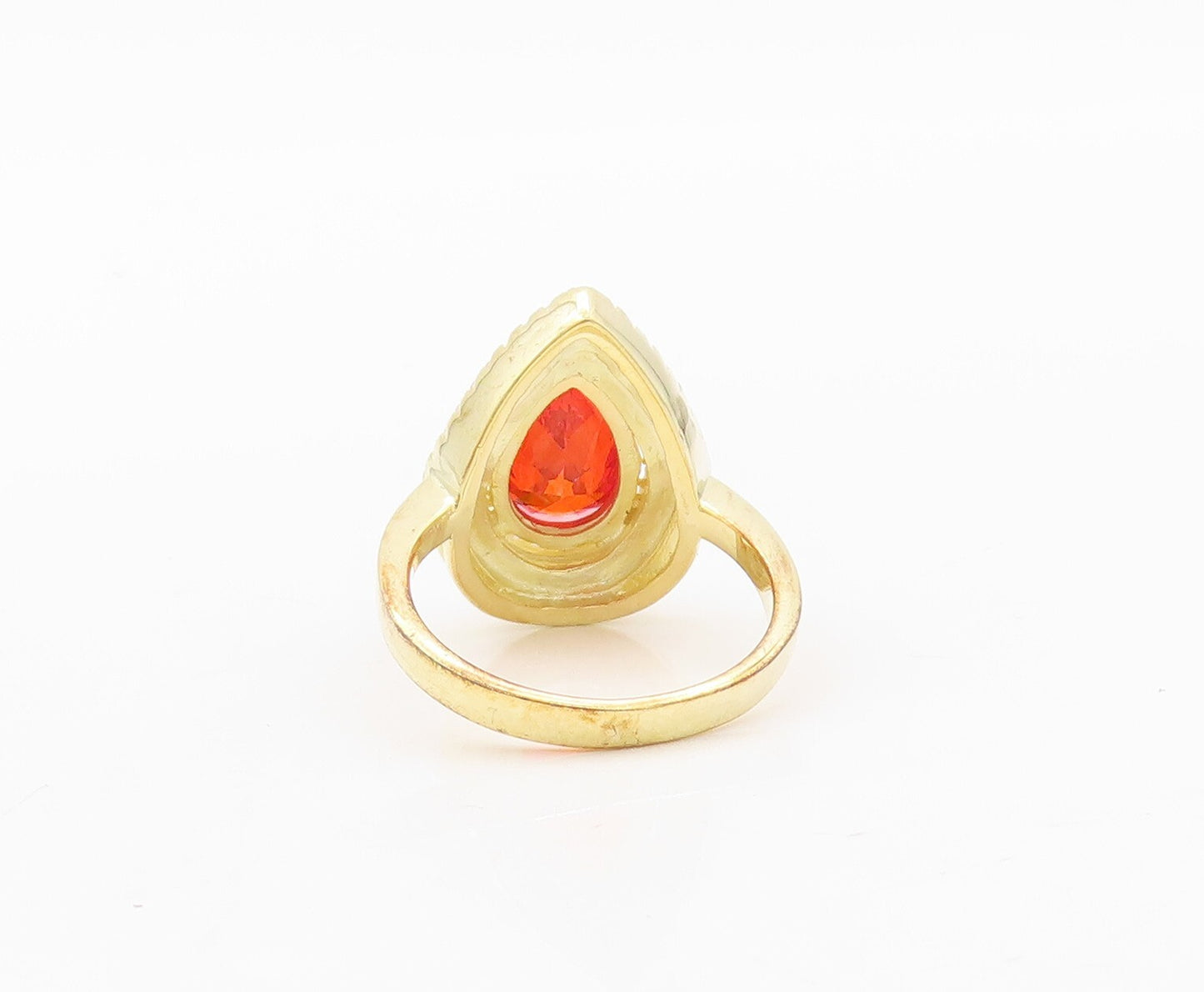 925 Sterling Silver Vintage Ring Gold Plated Drop Orange & White CZ Sz 7 RG30338