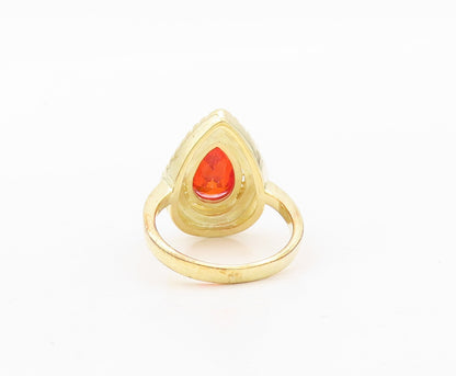 925 Sterling Silver Vintage Ring Gold Plated Drop Orange & White CZ Sz 7 RG30338