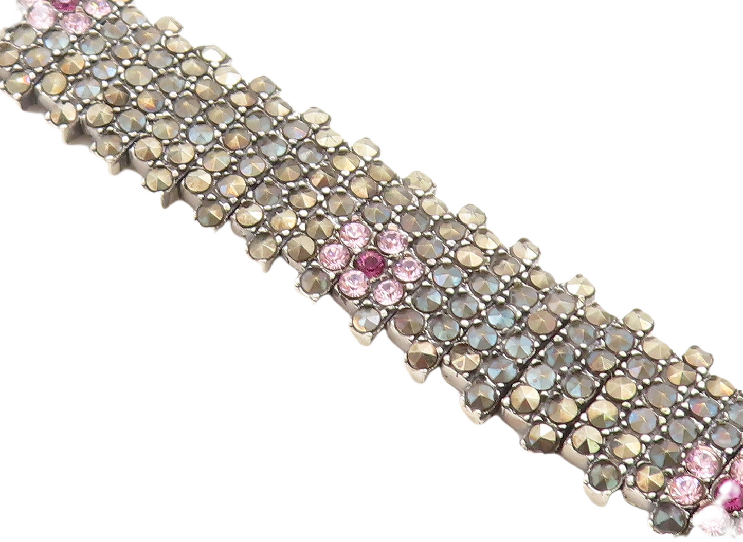 925 Sterling Silver  Topaz & Marcasite Floral Tennis Bracelet  BT1014