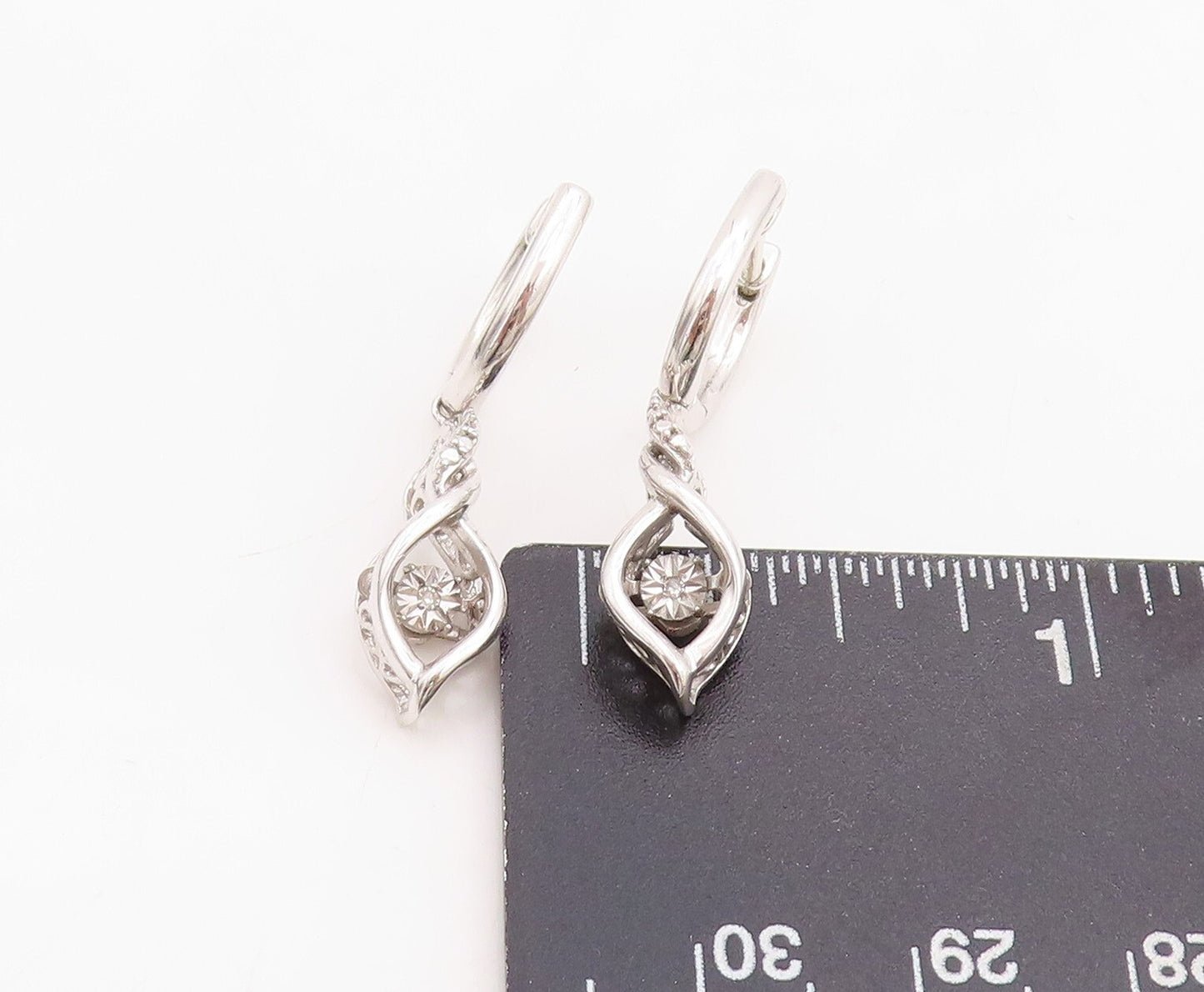 925 Sterling Silver Vintage Earrings Designer Cutout Diamonds Inlay  EG13255
