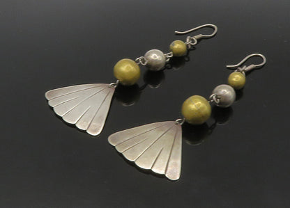 MEXICO 925 Silver  Vintage Shiny Two Tone Fan Style Dangle Earrings  EG11157