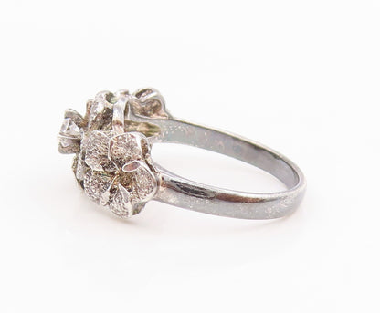 925 Sterling Silver Vintage Ring CZ Carved Floral Statement Band  Sz 7  RG34461