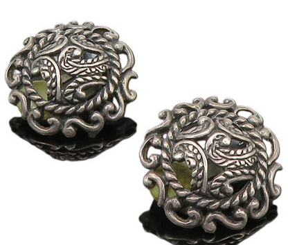 CAROLYN POLLACK 925 Silver  Vintage Swirl Dome Non Pierce Earrings  EG11232