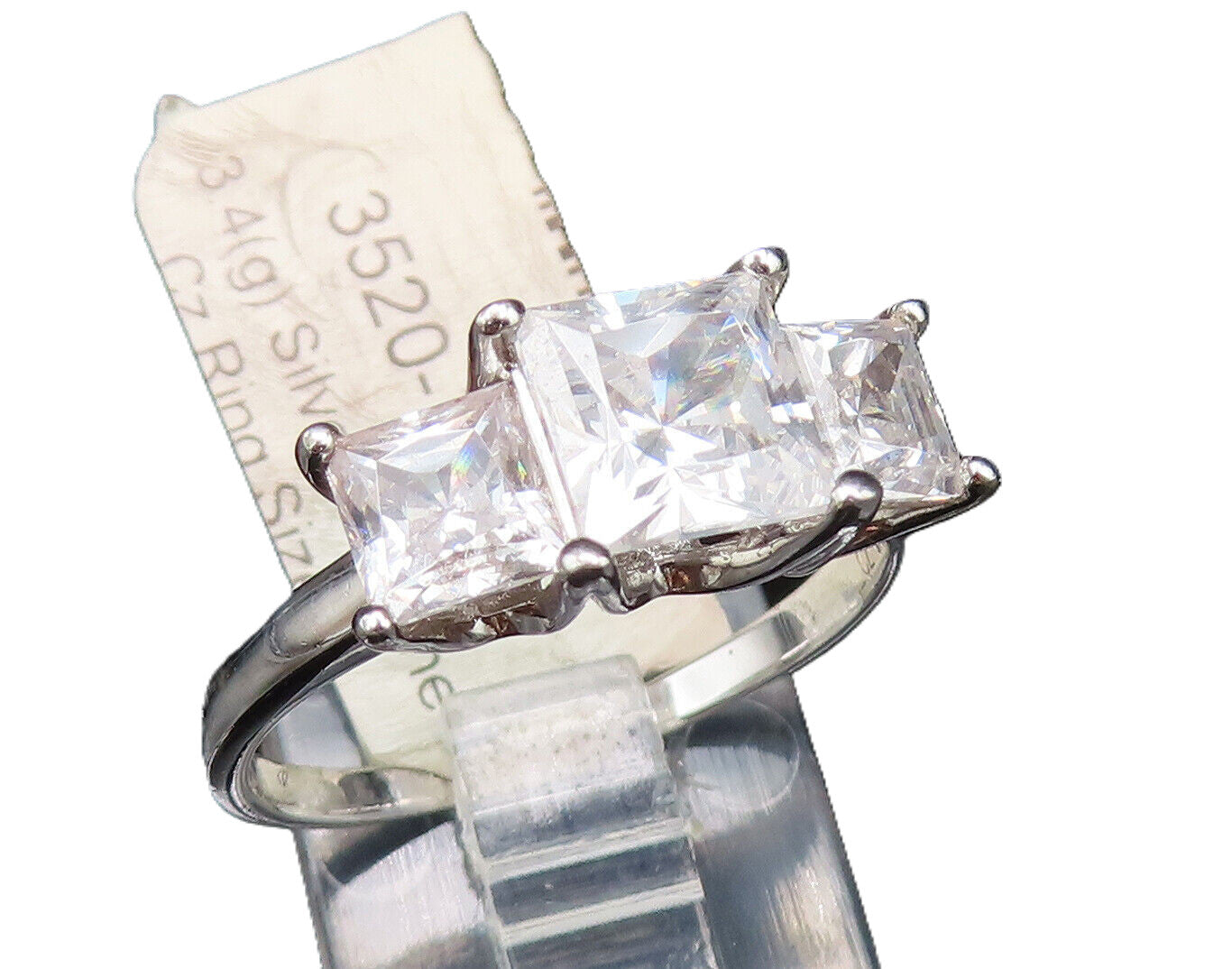 925 Sterling Silver  Vintage Princess Cut Cubic Zirconia Ring Sz 8.5  RG25451