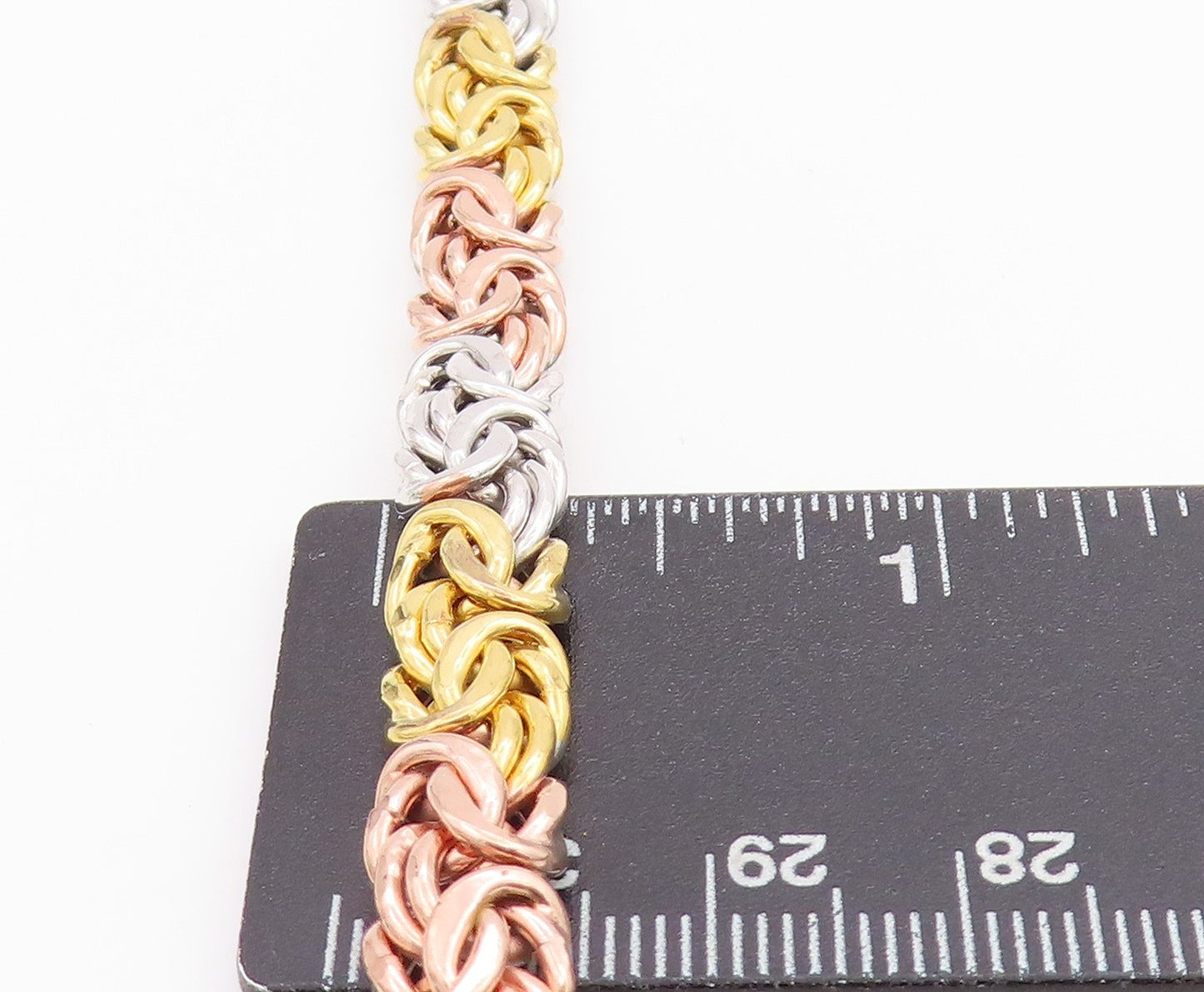 925 Sterling Silver Vintage Bracelet 3 Tone Gold Plated Byzantine Chain  BT11284
