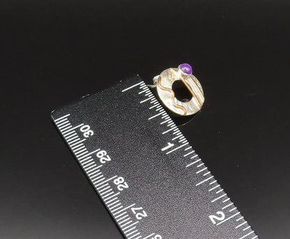 925 Sterling Silver  Vintage Two Tone Open Disc Amethyst Earrings  EG11724