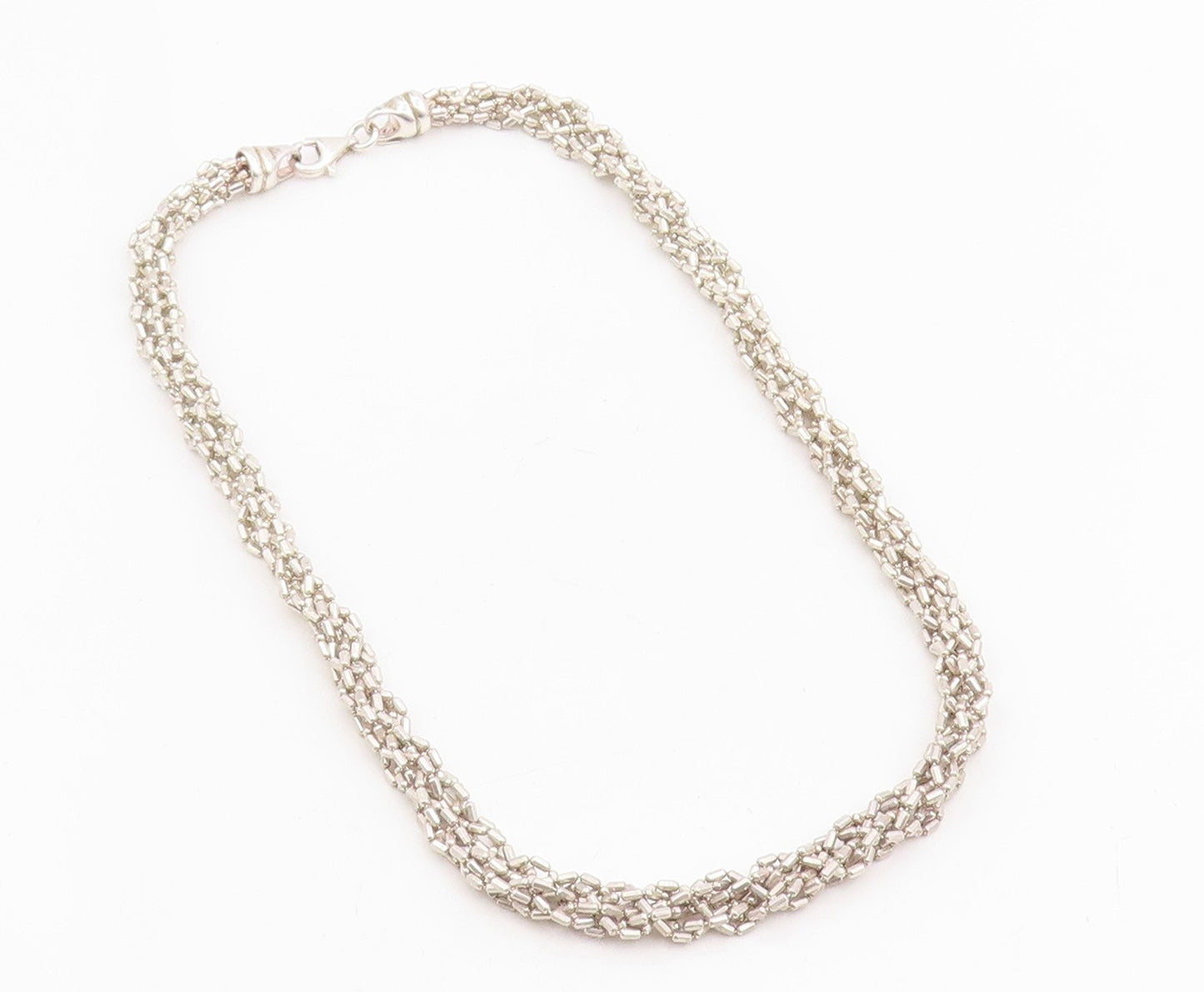 925 Sterling Silver Vintage Necklace Classic Multi Strand Woven Chain  NE4777