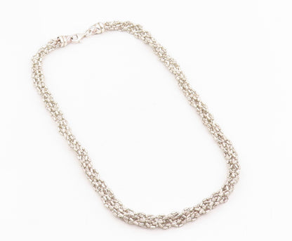 925 Sterling Silver Vintage Necklace Classic Multi Strand Woven Chain  NE4777