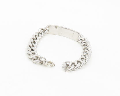 925 Sterling Silver  Shiny Polished Smooth Bar Curb Link Chain Bracelet BT7716