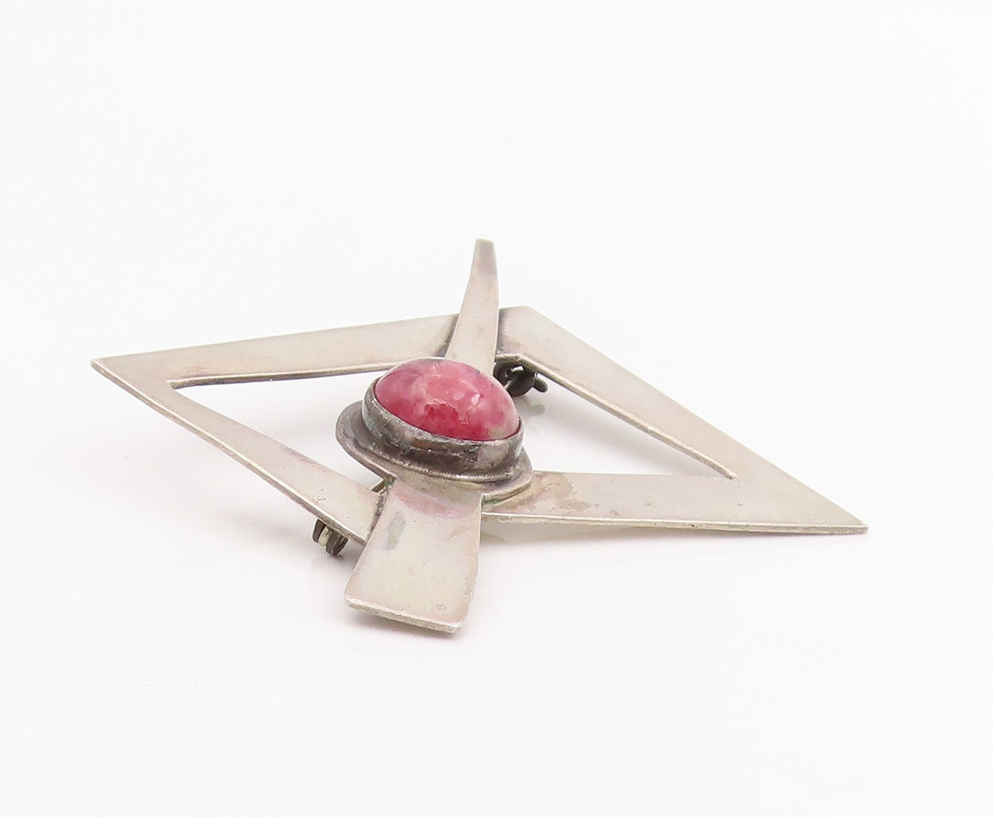 925 Sterling Silver Vintage Brooch Cabochon Gemstone Geometric Pin  BP12098