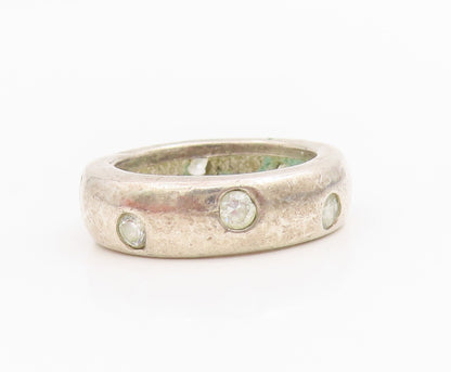 925 Sterling Silver Vintage Ring Round CZ Inset Classic Wide Band  Sz 7  RG34188