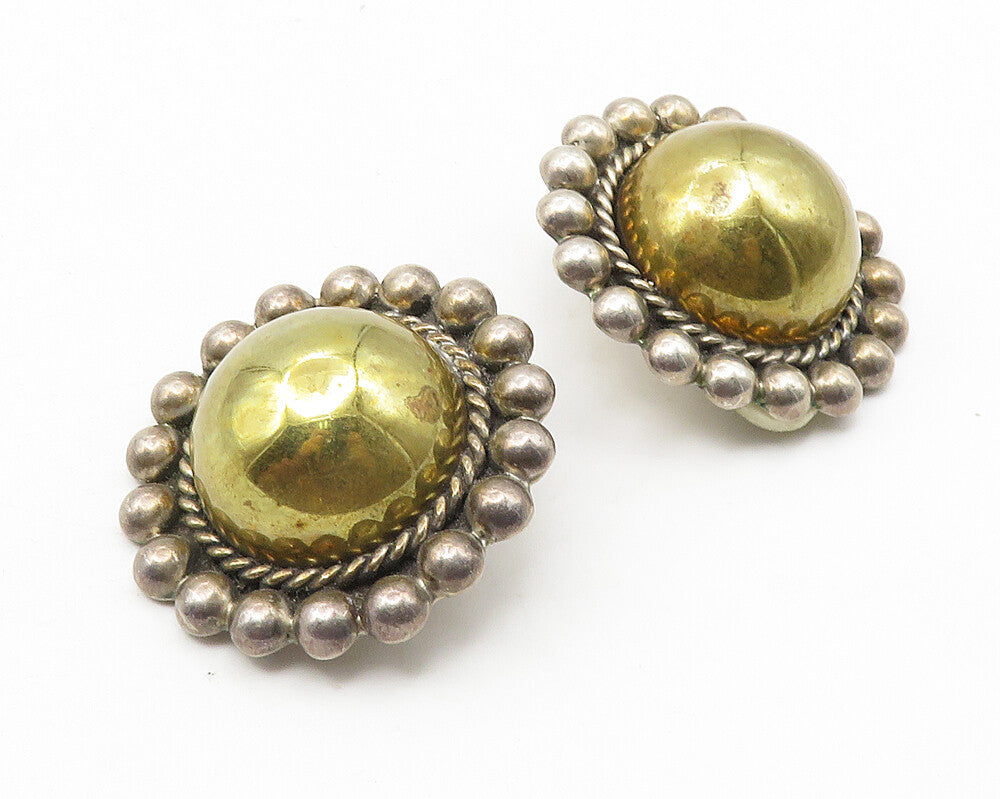 MEXICO 925 Sterling Silver   Vintage Floral Dome Non Pierce Earrings  EG5744