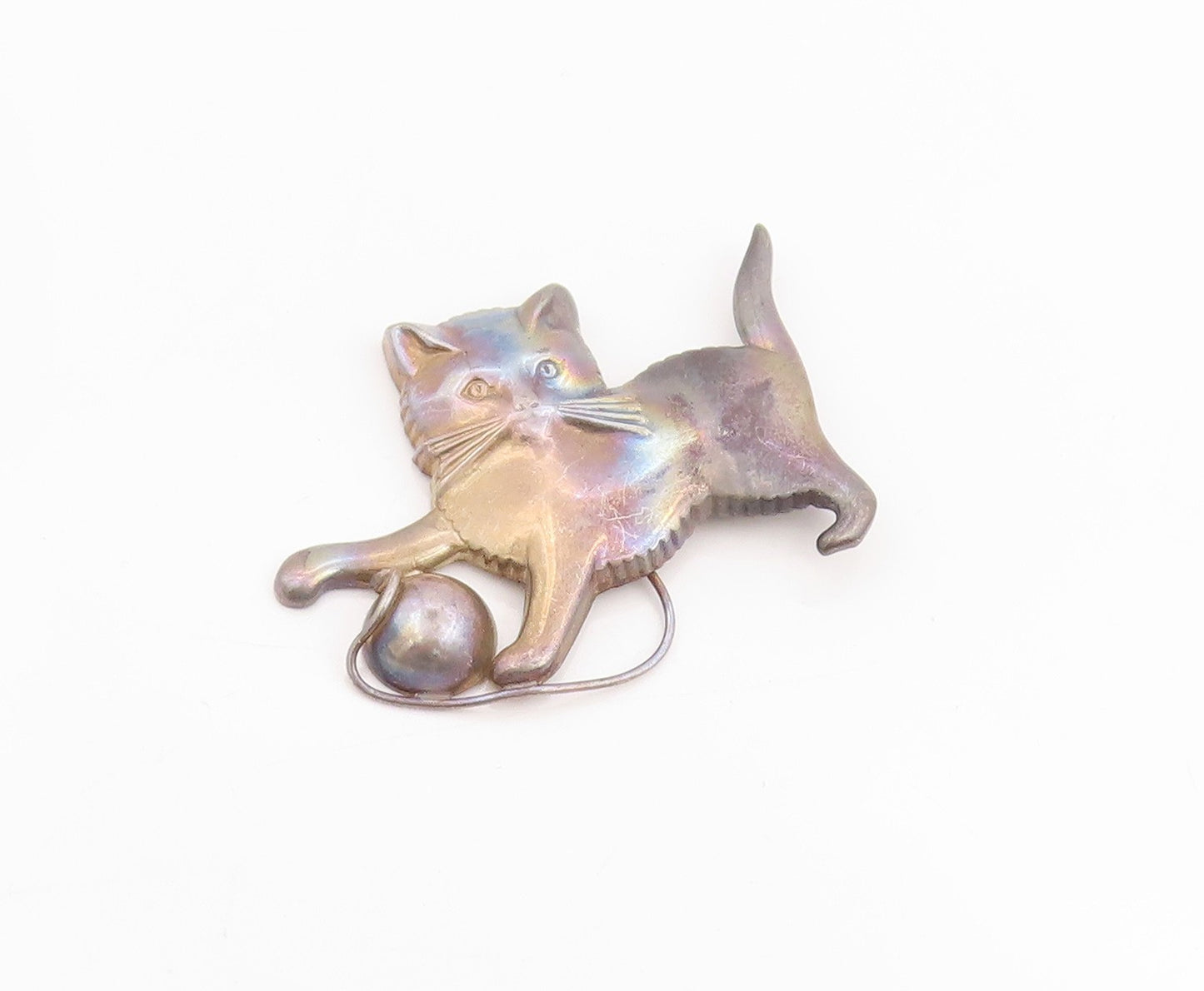 925 Sterling Silver Vintage Brooch LANG Kitten With Ball Of Yarn Pin  BP11958