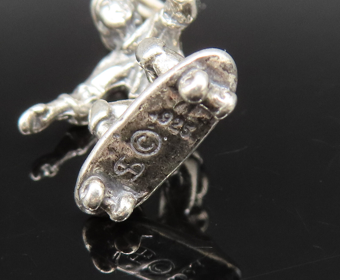 925 Sterling Silver  Vintage Sculpted Man Riding Skateboard Pendant  PT21589